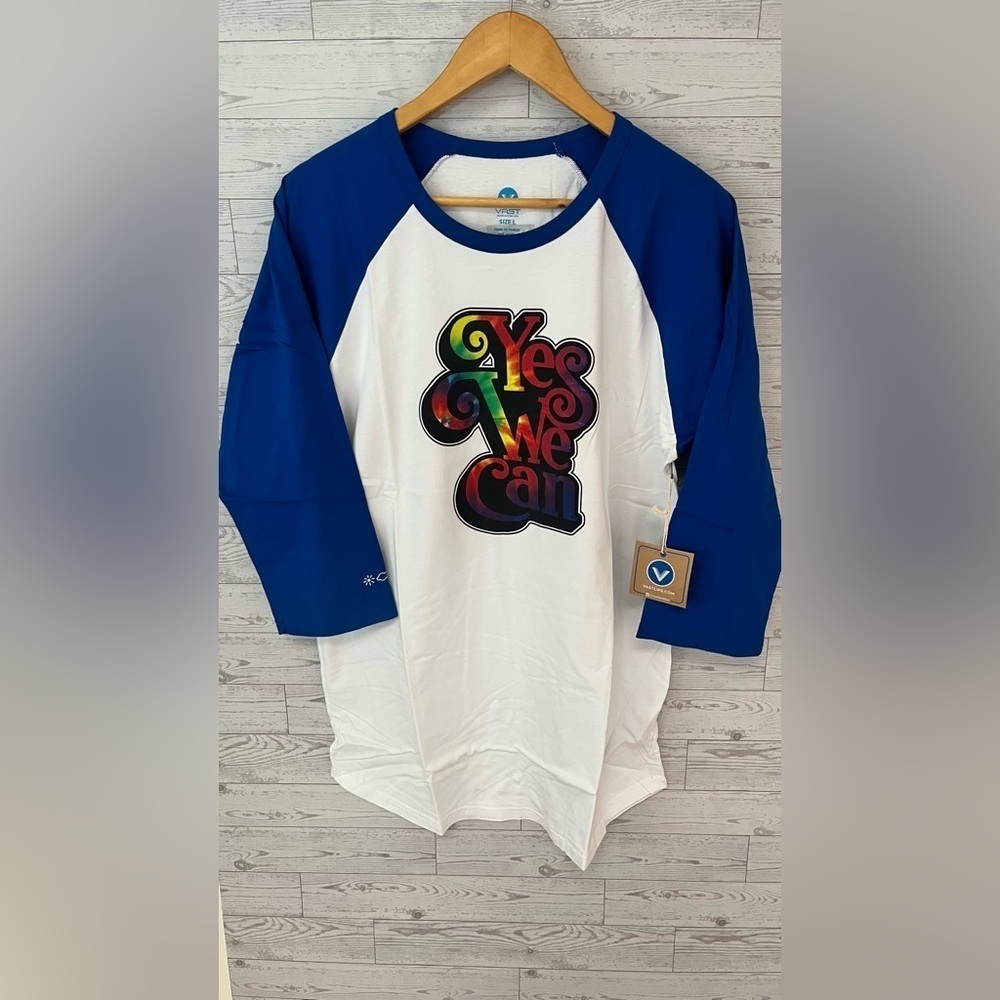 VAST Life Yes We Can Graphic Tee Shirt White/Blue Men's Size Large